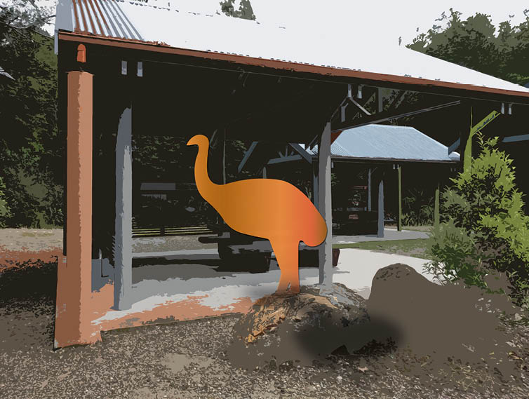 Encountering moa silhouettes at the carpark shelter
